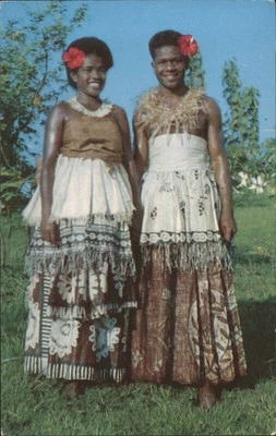 Fiji Suva Fijian Couple in Traditional Tapa Cloth Dress Teich 1962 Postcard - Image 1 of 2