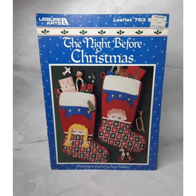 1989 Leisure Arts Crochet Leaflet The Night Before Christmas 4 Stockings - Image 1 of 4