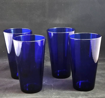 Libbey Cobalt Blue Flare Tumblers Drinking Glasses  Set of 8 Vintage MCM  16 oz - Image 1 of 4