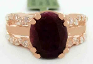 GENUINE 2.84 Cts RUBY & WHITE SAPPHIRES RING .925 SILVER ROSE TONE NWT Size 8 - Picture 1 of 5