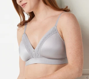 Breezies Microfiber and Lace Wirefree Contour Bra-Silver-Large-NEW-A346538 - Picture 1 of 2