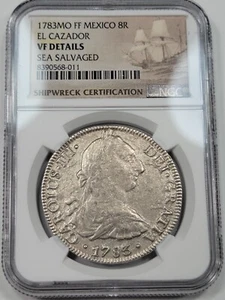 1783 Mexico 8 Reales EL CAZADOR SHIPWRECK NGC VF Certified Genuine *J780 - Picture 1 of 3