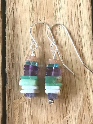 NUEVO: inspirado en el Catálogo Sundance - Pendientes colgantes de nivel de ágata y amatista de encaje azul Foto 1 de 2