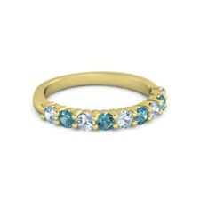 10K Yellow Gold Round 2.5MM Aquamarine London Blue Topaz Eternity Ring