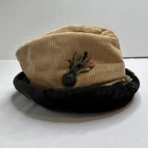Vintage Country Gentlemen Size M Corduroy Hat With Faux Fur Trim Feathers - Picture 1 of 6