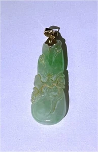 Preowned 14K Carved Green Jade Pedant - Picture 1 of 6