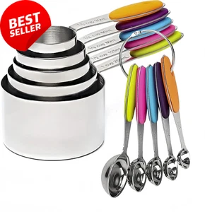 10-Piece Measuring Cups and Spoons Set Stainless Steel with Silicone Handles - Picture 1 of 12
