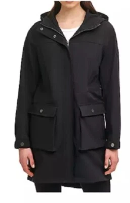 NUEVA DKNY Parka para Mujer Resistente al Agua Completamente Forrada Anorak Negra Talla Pequeña $200 Foto 1 de 4