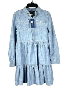 Polo Ralph Lauren Girls 12 Dress Blue Indigo Ruffle Chambray Long Sleeve Shirt - Picture 1 of 11