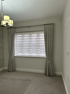 Alexander James Interiors Handmade Interlined Silver Curtains and Curtain Pole - Picture 1 of 7