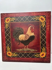 Rooster Canvas Wall Art Farmhouse Vintage Style 12inx12in, Felt Backing NICE - Picture 1 of 6