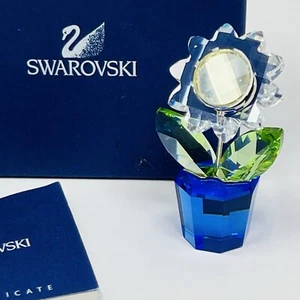 Swarovski Crystal Happy Flower WHITE Sunflower In Blue Pot Figurine Rare - Picture 1 of 10
