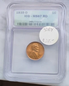 1935 D Lincoln Cent ICG MS67 RD - Picture 1 of 12
