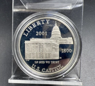 2001 P $1 Capitol visitors Silver Commemorative Dollar Coin GEM Proof in Cap #A - Image 1 of 4