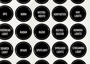 ROCKER SWITCH PANEL ROUND VINYL LABELS 40PCS Boat,Marine switchboard stickers - Picture 1 of 4