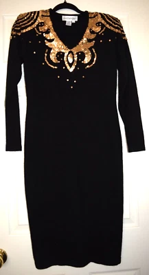 Outlander Women's Dress Black Embellished Lambswool Long Sleeve Size P Vintage - Image 1 of 4