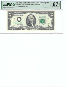 2003 $2 FRN FR1937-I* PMG 67 EPQ, Minneapolis * Note I00266694*!!! - Picture 1 of 2