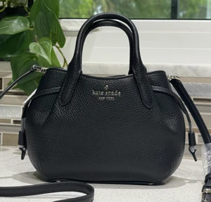 KATE SPADE DUMPLING MINI XS SATCHEL CROSSBODY BAG PURSE TOTE BLACK LEATHER GOLD - Picture 1 of 12