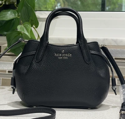 KATE SPADE DUMPLING MINI XS SATCHEL CROSSBODY BAG PURSE TOTE BLACK LEATHER GOLD - Image 1 of 4