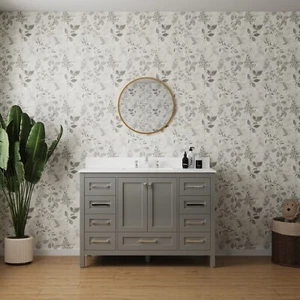 Allreno - 48" Free Standing Single Bathroom Vanity Cabinet in Gray with Carrara - Picture 1 of 9