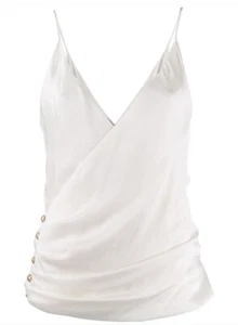 Balmain NWT 100% Silk Gold Button Detail Faux Wrap Tank Size 34 US 2 - Picture 1 of 8