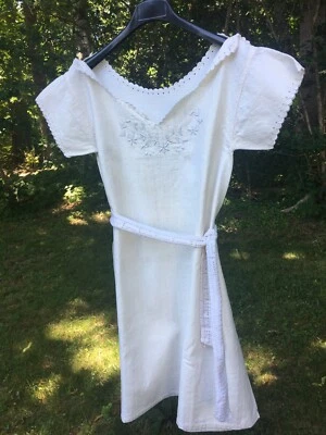 Nuevo Vestido Italiano Francés Bordado Encaje Cáñamo Lino Vintage 1890-1910 (#1) Foto 1 de 4