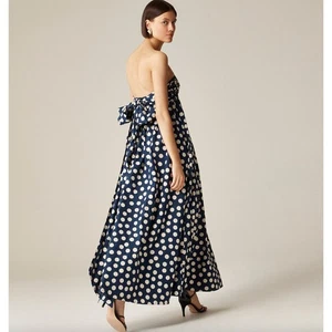 J.Crew Collection Strapless Bow Back Maxi Dress Polka Dot Navy Formal US 0 NWT - Picture 1 of 12