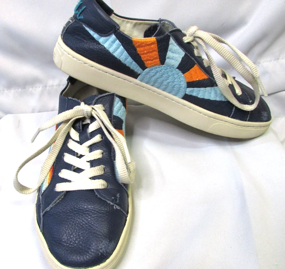 Soludos Womens Shoes Blue Leather Rainbow Wave  Chill Out Sneakers 8.5 - Image 1 of 4