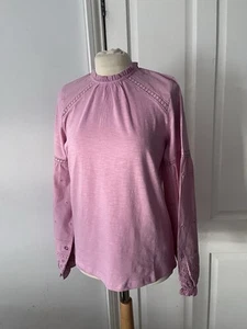 Oasis Womens Ruffle Neck Embroidered Trim Jersey Top In Pink XS RRP £39 BNWT - Picture 1 of 5