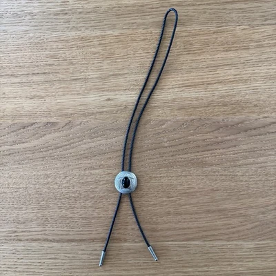 "Corbata bolo vintage de cuero trenzado piedra negra boho nativa del suroeste 18""" Foto 1 de 4