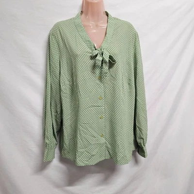 Blusa Camisa Karen Scott Cuello Simulado Carrera Top Mujer Talla 1X Verde Lunares Foto 1 de 4