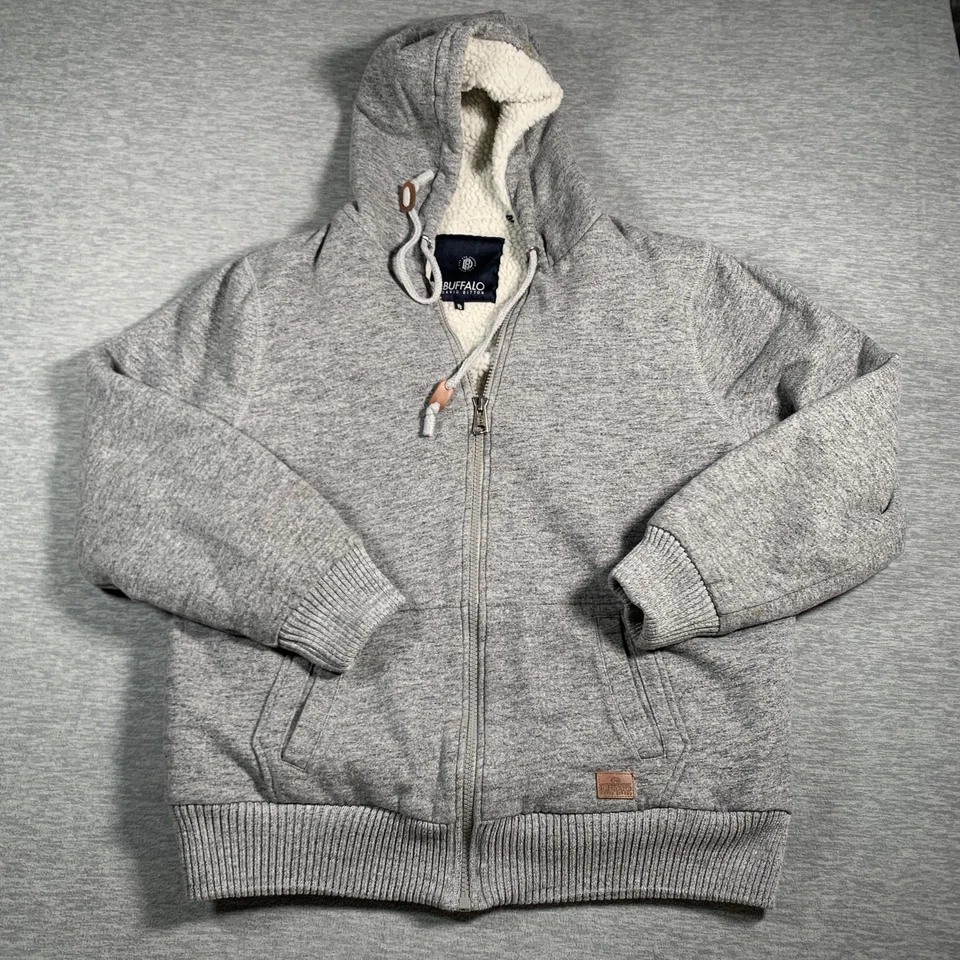 Buffalo David Bitton Hoodie Mens XL Gray Full Zip Sherpa Lined Sweatshirt Jacket - Image 1 of 4