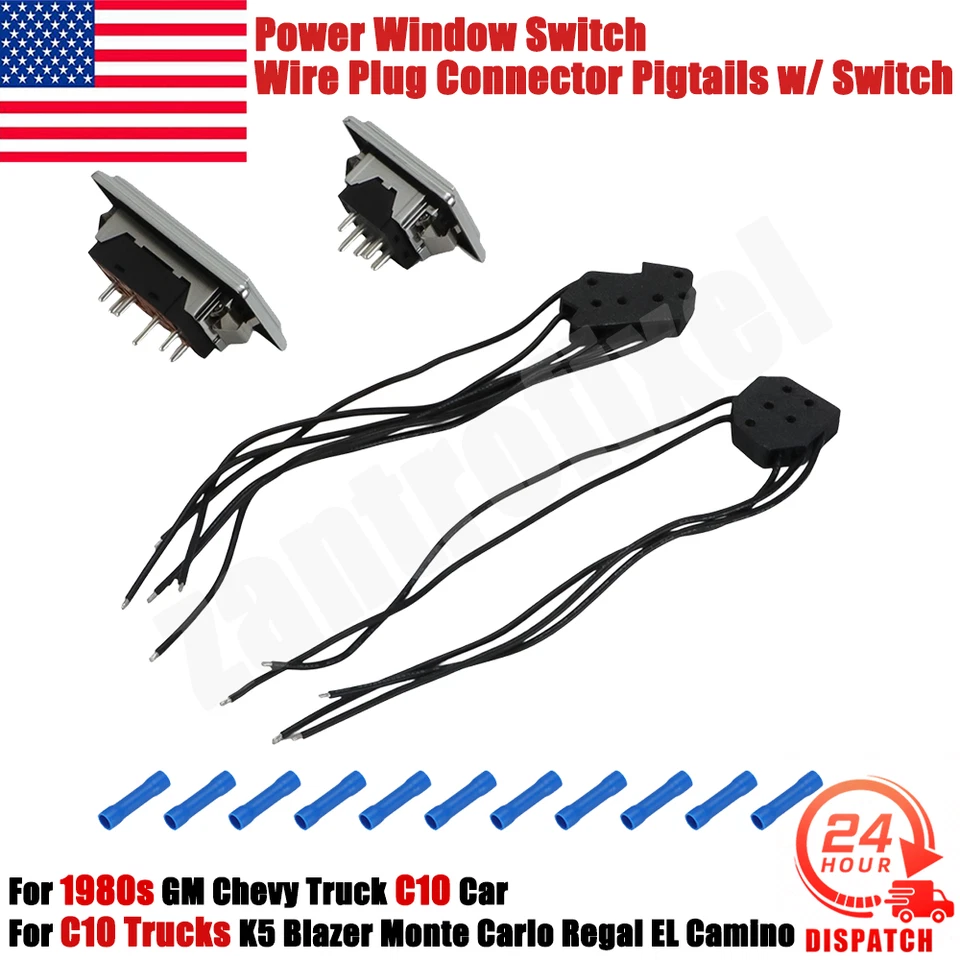 For 1980s GM Chevy Truck C10 Front Power Window Wire Pigtail Connector W/ Switch - Image 1 of 4