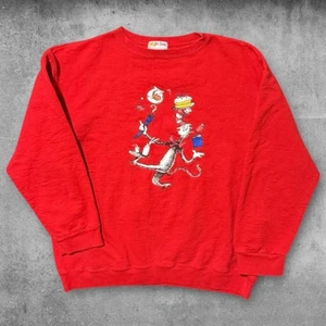 Vintage 90s Dr Seuss Cat In The Hat Pullover Fleece Sweatshirt Size L - Picture 1 of 3