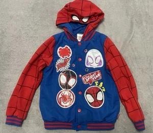 Disney Marvel Spiderman Varsity Jacket Boys Size 7/8 Blue Snap Buttons - Picture 1 of 10