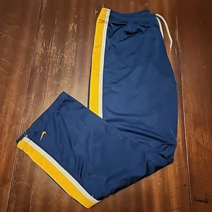 VTG Y2K NIKE ESSENTIALS BLUE GOLD EMBROIDERED SWOOSH CHECK ANKLE ZIP SWEATPANTS  - Picture 1 of 8