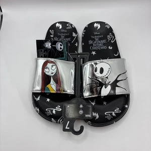 Nightmare Before Christmas Women's Size 8 Metallic Slide Sandals SILVER NEW - Picture 1 of 9