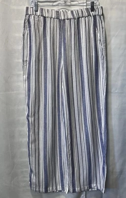 Pantalón Fresh Produce Surfside Selena Azul Rayas Pierna Ancha Playa Resort Talla L Foto 1 de 4