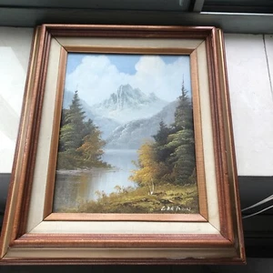 Vintage Oil on Canvas Custom Framed Painting Landscape Mountain River Scene Art - Picture 1 of 6
