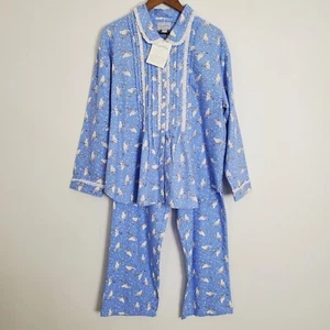 Lanz Of Salzburg Womens Blue Dove Bird Pajama Set Size M Pintucked Cottage Core - Picture 1 of 15