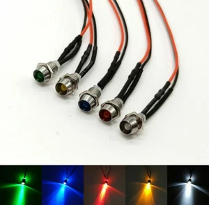 3mm Pre-Wired LEDs With Metal Holders 6mm Panel Mount 3V 6V 9V 12V 24V 36V~220V - Picture 1 of 12