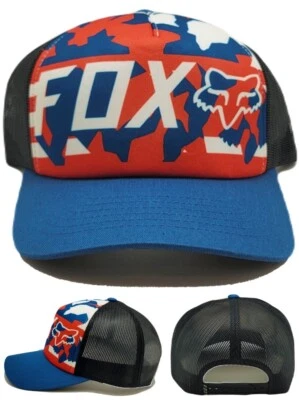 Fox Racing Nuevo Rojo Blanco y Azul Verdadero Negro Camionero Malla Era Snapback Gorra Gorra Foto 1 de 4