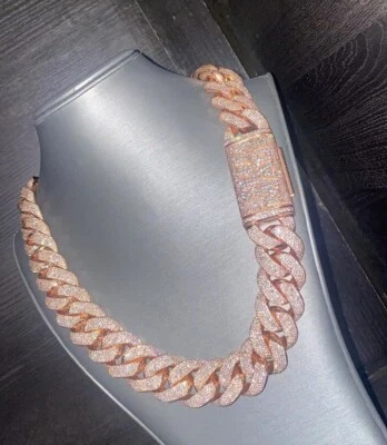 60 ct Created Diamond 14K Rose Gold Plated 25 mm Miami Cuban Link Necklace Men's - Image 1 of 4
