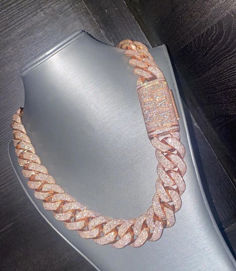 Colar masculino de elos cubanos Miami folheado a ouro rosa 14K com diamante criado 60 quilates 25 mm - Imagem 1 de 4