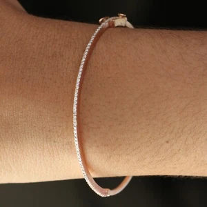 Solid 14k Rose Gold Diamond Oval Shape Bracelet,Daily Party Wear Bangle Bracelet - Picture 1 of 21