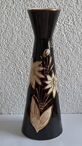 Foreign Studio Keramik Vase mid century 50/60er Jahre signiert schwarz weiß gold - Bild 1 von 6