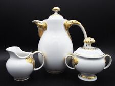 KPM Berlin White Gold Painting 3 Tea Set Ceres Tea pot Sugar pot Milk jug c1913