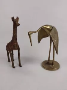 2 x Esculturas Vintage Latón - Jirafa + Cigüeña - Imagen 1 de 4