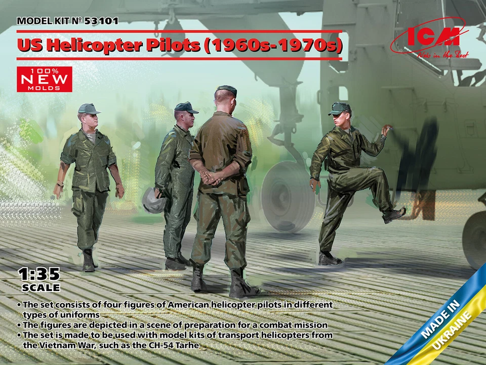 US Helicopter Pilots (1960s-1970s) (100% New Molds) 1:35 Plastic Model Kit ICM - Immagine 1 di 1