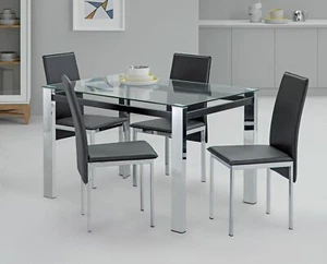 Home Fitz Glass Dining Table & 4 Black Chairs | Modern Kitchen Furniture Set - Picture 1 of 6
